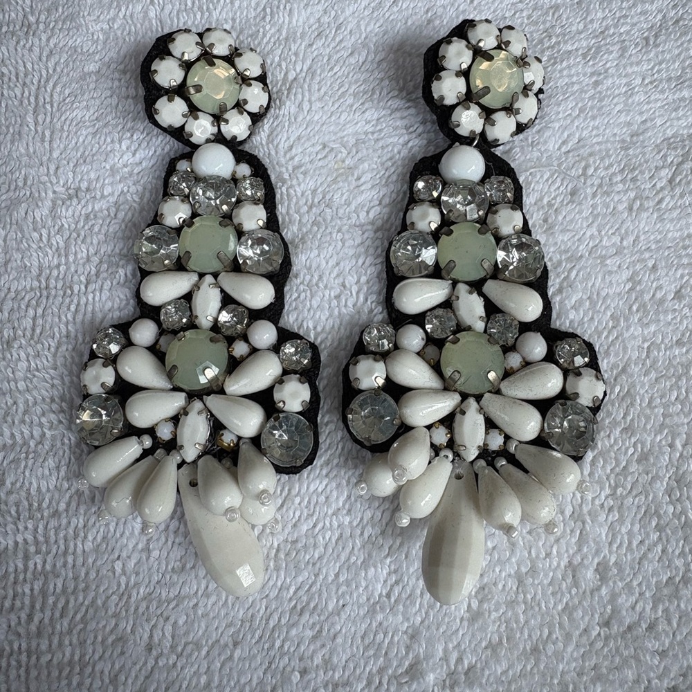 Statement Emerald Green & Faux Pearl Dangle Earrings